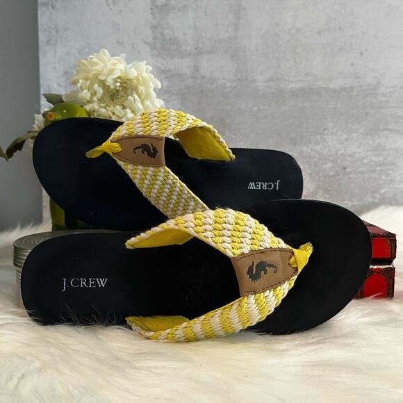 J. Crew Seahorse Collection Flip Flop Thong Sandals Yellow White Sz 6 RARE - Picture 5 of 10